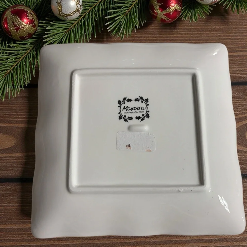 Maxcera Christmas Plates with a Red Truck and Tree Design-Set of 4